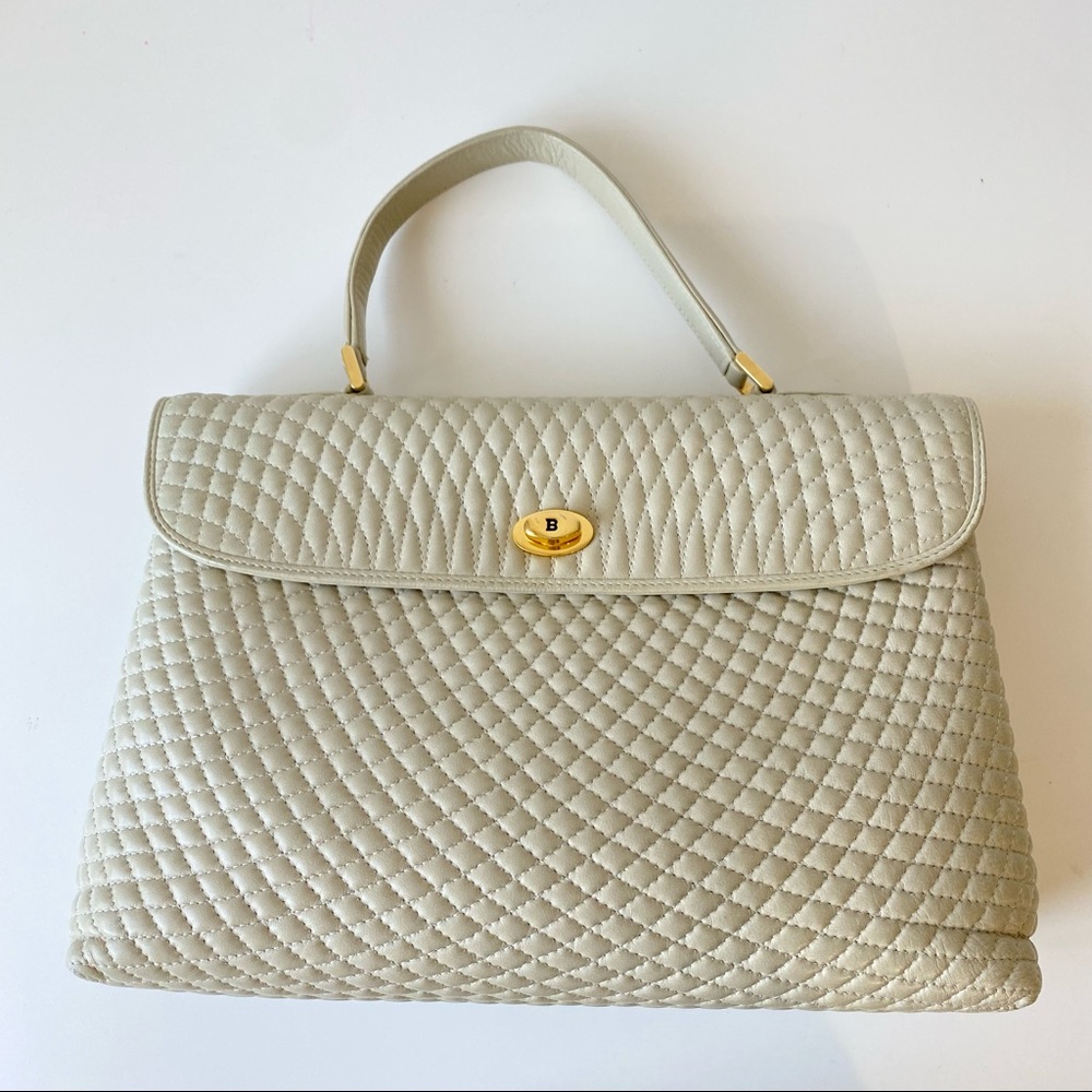 Vintage Bally Quilted Cream Leather Handbag
